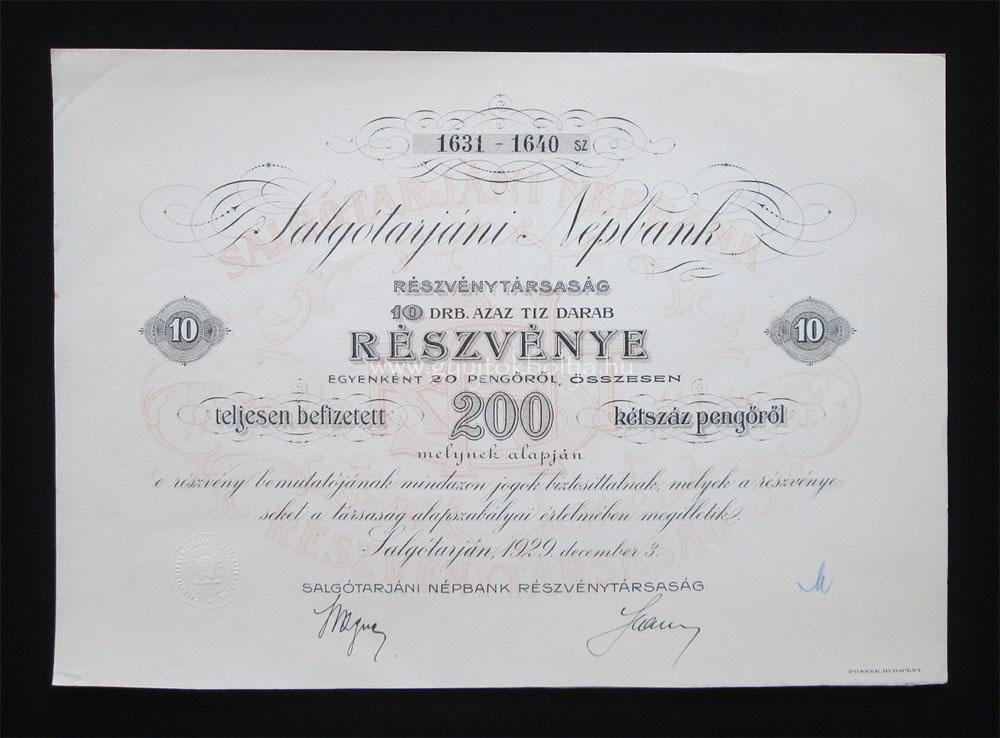 Salgtarjni Npbank rszvny 10x20 peng 1929